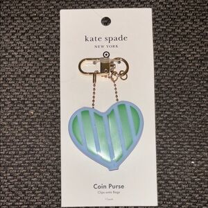 Kate Spade Green and Blue Striped Heart Keychain/Coin purse